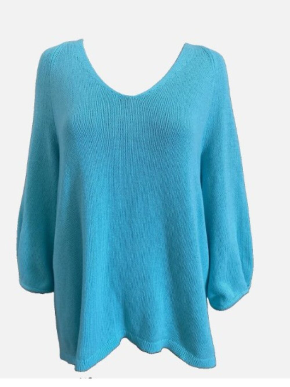 J. JILL Blue Long Sleeve 100% Cotton Tunic V Neck Sweater Top Plus 2X - EUC
